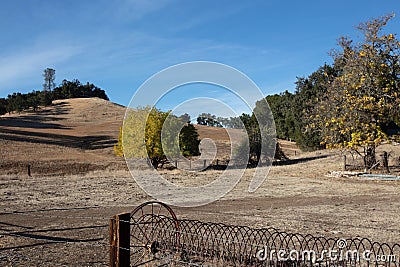 Plowed farm field during golden hour near Cambria California USA Stock Photo