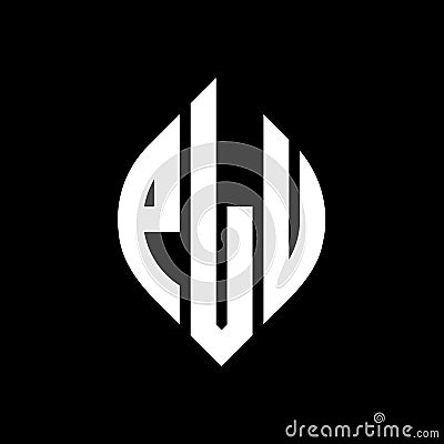 PLU circle letter logo design with circle and ellipse shape. PLU ellipse letters with typographic style. The three initials form a Vector Illustration