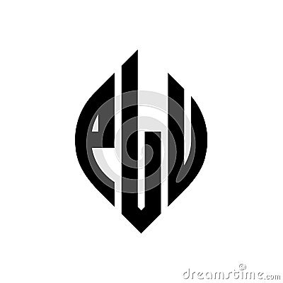 PLU circle letter logo design with circle and ellipse shape. PLU ellipse letters with typographic style. The three initials form a Vector Illustration