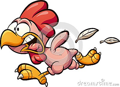 Plucked cartoon chicken running scared Vector Illustration