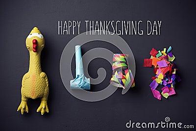 Plucked turkey and text happy thanksgiving day Stock Photo