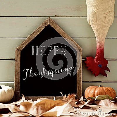 Plucked turkey and text happy thanksgiving Stock Photo