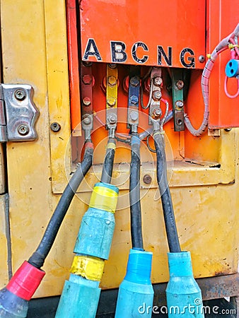 Plug and cable, electric charging port. Stock Photo