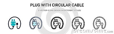 Plug with circular cable icon in filled, thin line, outline and stroke style. Vector illustration of two colored and black plug Vector Illustration