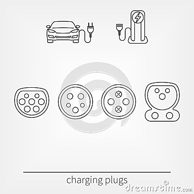 Plug connector for charging electric vehicle. Vector Illustration