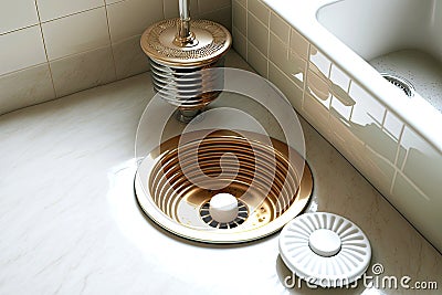 Plugging and repairing sink in bathroom siphon and pipes Stock Photo