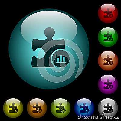 Plugin statistics icons in color illuminated glass buttons Stock Photo