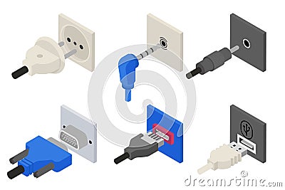 Plugs icons, isometric 3d vector Vector Illustration