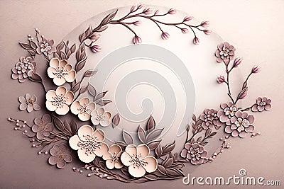 Plum blossom flowers, decorative background with copy space illustrated vintage style. Generative AI Stock Photo