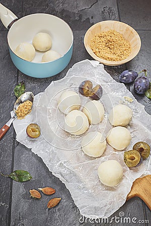 Plum Dumplings. Making Plum Dumplings Stock Photo