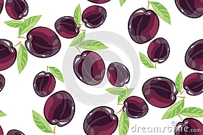 Plum fruits sketch drawing seamless pattern Vector Illustration