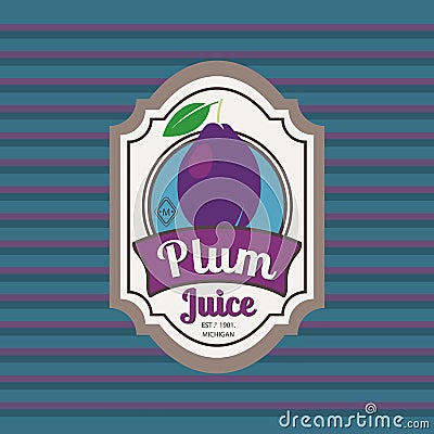 Plum juice retro fruit label Vector Illustration