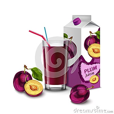 Plum juice set Vector Illustration