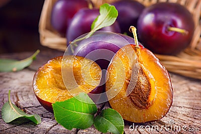 Plum. Juicy ripe organic plums closeup Stock Photo