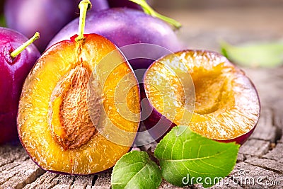 Plum. Juicy ripe organic plums closeup Stock Photo