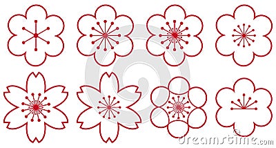 Plum line blossom icons. Vector illustration Vector Illustration