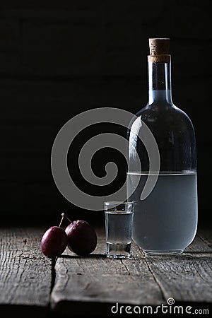 Plum rakiya, Romanian tuica Stock Photo