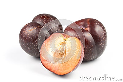 Plum on a white background Stock Photo