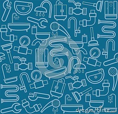 Plumber, background, seamless, sanitary tool, dark blue. Vector Illustration