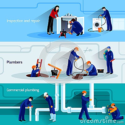 Plumber banner set Vector Illustration