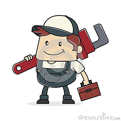 Plumber holding adjustable wrench Vector Illustration