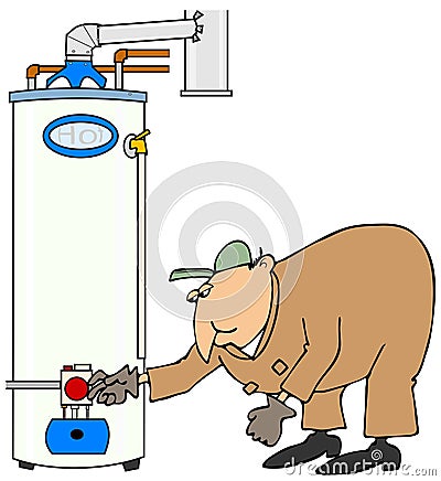 Plumber checking a gas water heater Cartoon Illustration