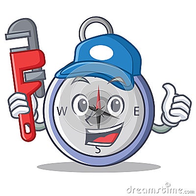 Plumber compass character cartoon style Vector Illustration