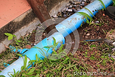 Plumber cut with saw repair, plumbing broken pipe Stock Photo