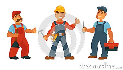 Plumber electrician and repairman isolated technicians in uniform Vector Illustration