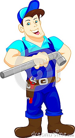 Plumber holding a pipe Vector Illustration