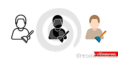 Plumber icon of 3 types color, black and white, outline. Isolated vector sign symbol Stock Photo