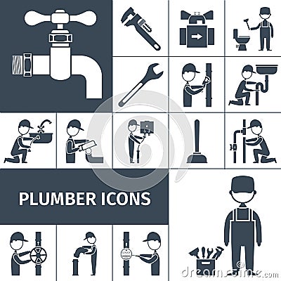 Plumber Icons Black Vector Illustration