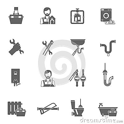 Plumber Icons Black Vector Illustration