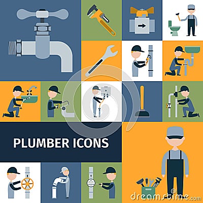 Plumber Icons Set Vector Illustration