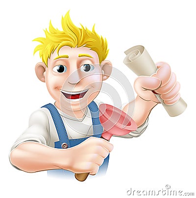 Plumber or janitor with certificate Vector Illustration