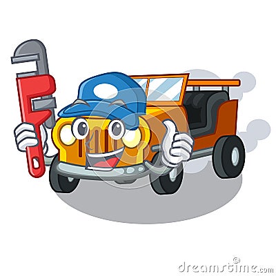 Plumber jeep cartoon car in front clemency Vector Illustration