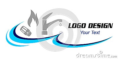 Plumber logo with fire flame and water tap in vector quality. Vector Illustration