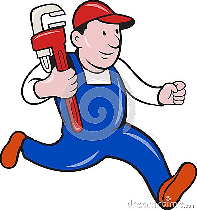 Plumber With Monkey Wrench Cartoon Vector Illustration
