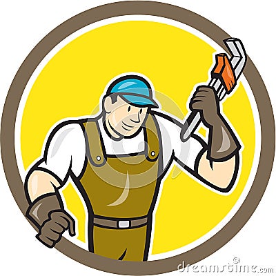 Plumber Monkey Wrench Circle Cartoon Stock Photo