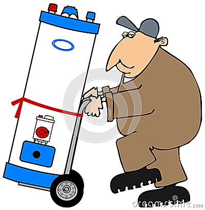 Plumber moving a water heater Cartoon Illustration