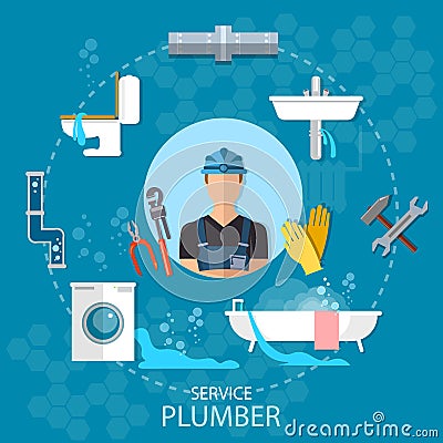 Plumber plumbing repair service Vector Illustration