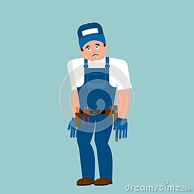 Plumber sad. Fitter sorrowful emoji. Service worker Serviceman m Vector Illustration