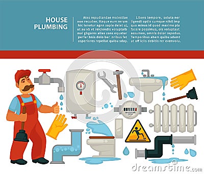 House plumbing plumber services bathroom piping vector illustration Vector Illustration