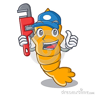 Plumber steamed fresh raw shrimp on mascot cartoon Vector Illustration