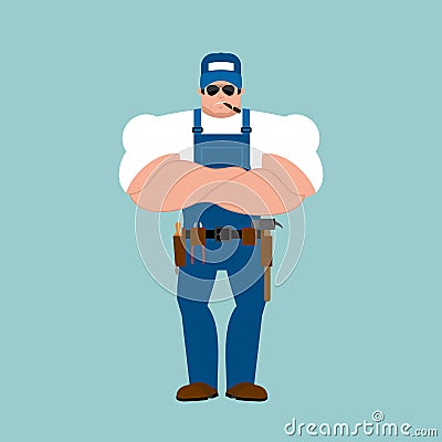 Plumber strong. Fitter Serious Powerful. Service worker Serviceman hard. Vector illustration Vector Illustration