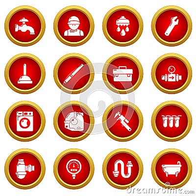 Plumber symbols icons set, simple style Vector Illustration