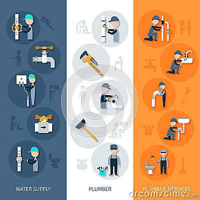 Plumber Vertical Banner Vector Illustration