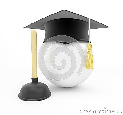 Plumbers school graduation cap on white background Stock Photo