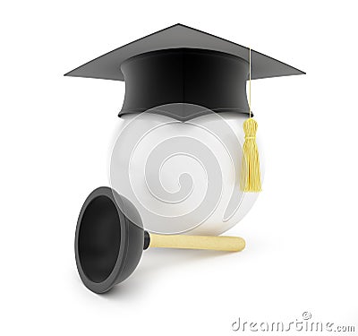 Plumbers school graduation cap on white background Stock Photo