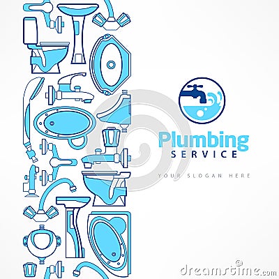 Plumbing banner with logo for design in blue Vector Illustration